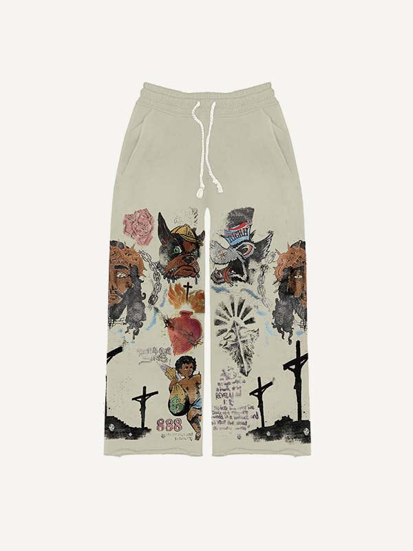 Jesus&Animal&Graphic&Letter Print Elastic Waist Pants