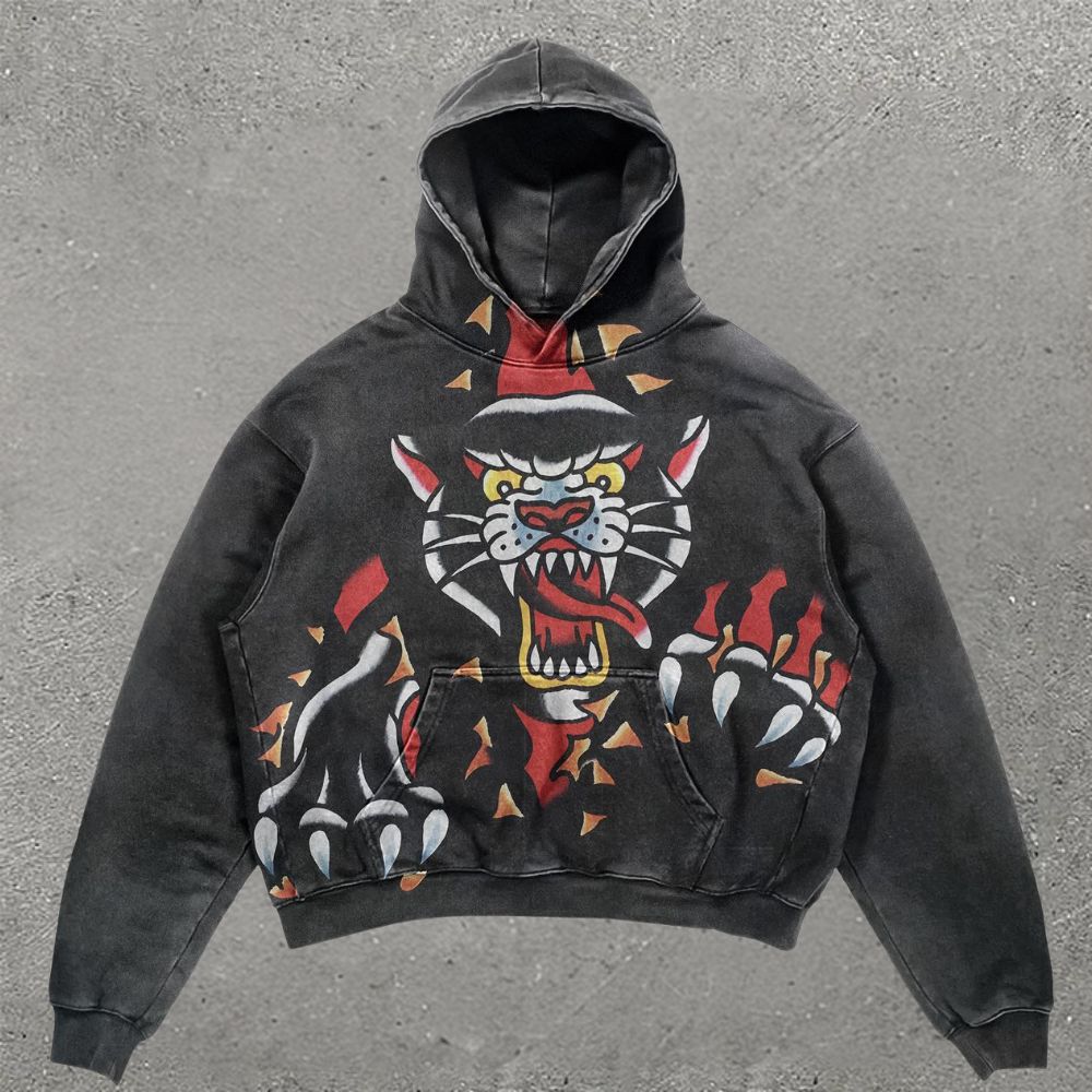 Tattoo Panther & Dagger Print Hoodie