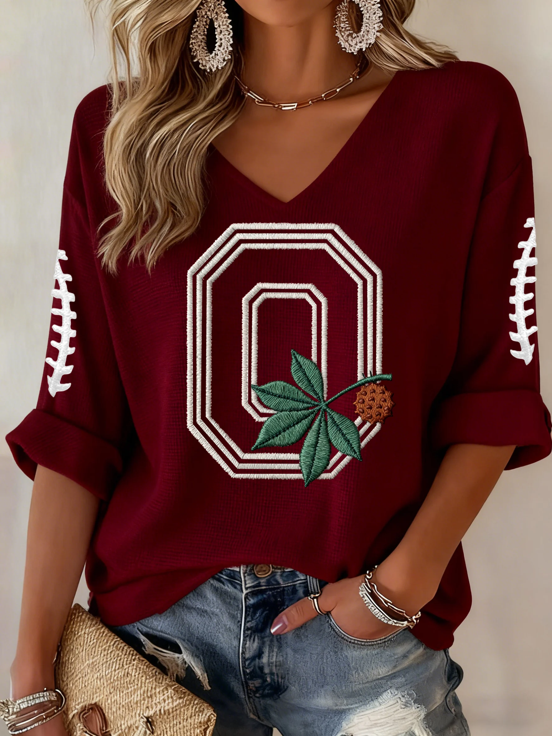 Women's Casual Rugby Print T-Shirt