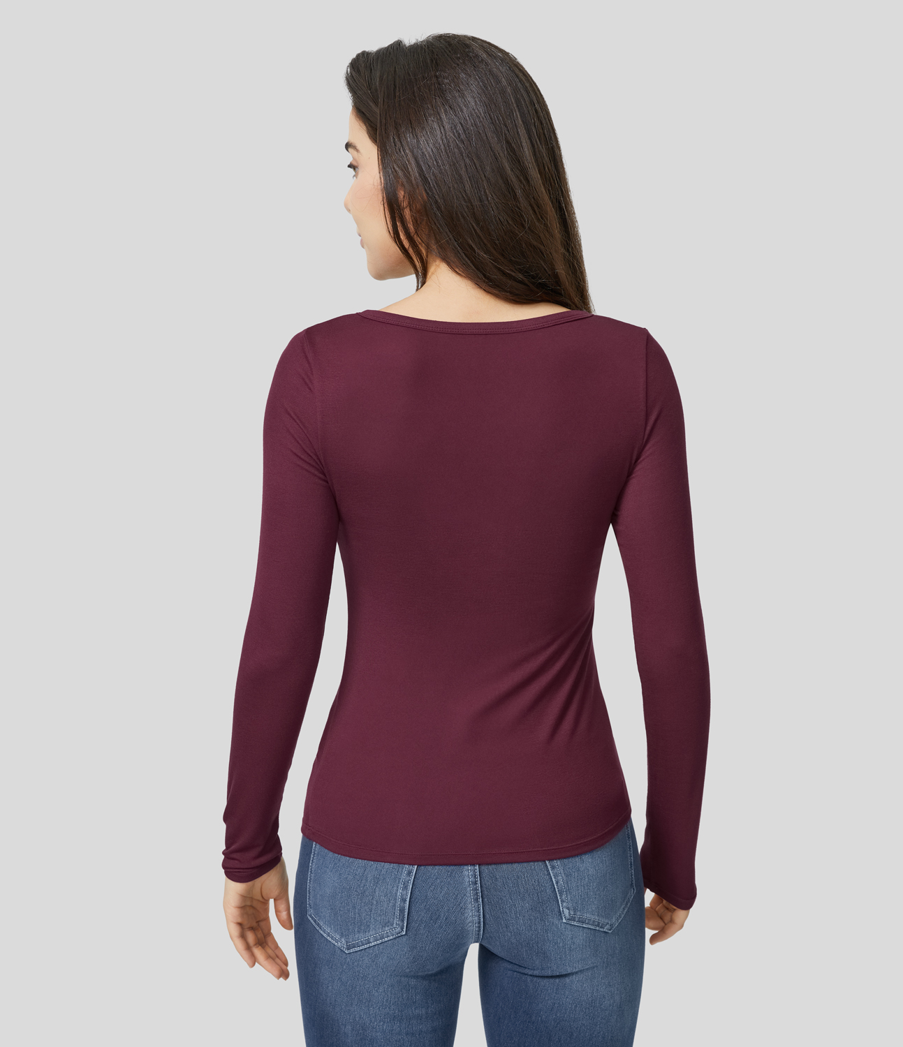 Ribbed Henley Neck Long Sleeve Slim Casual Top