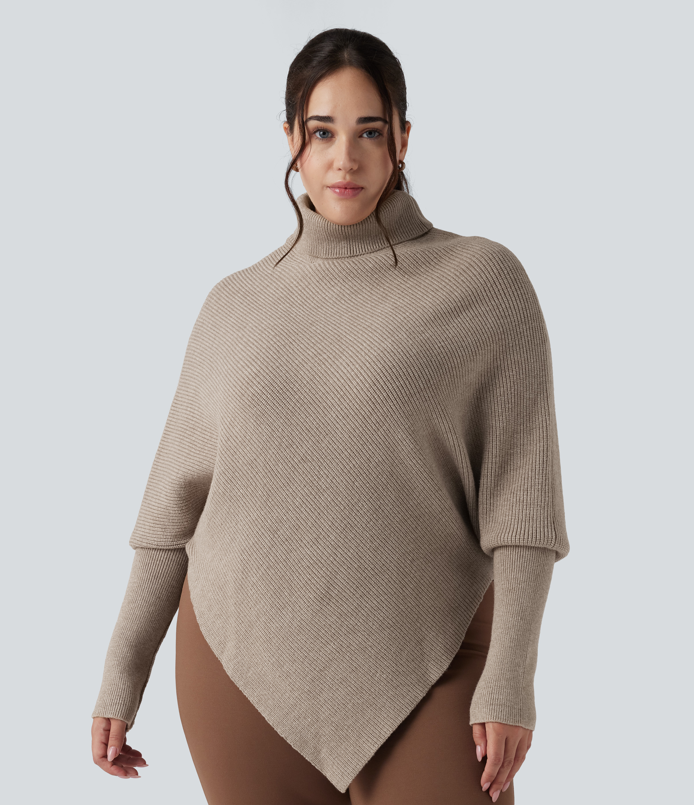 High Neck Long Sleeve Asymmetric Hem Work Plus Size Sweater
