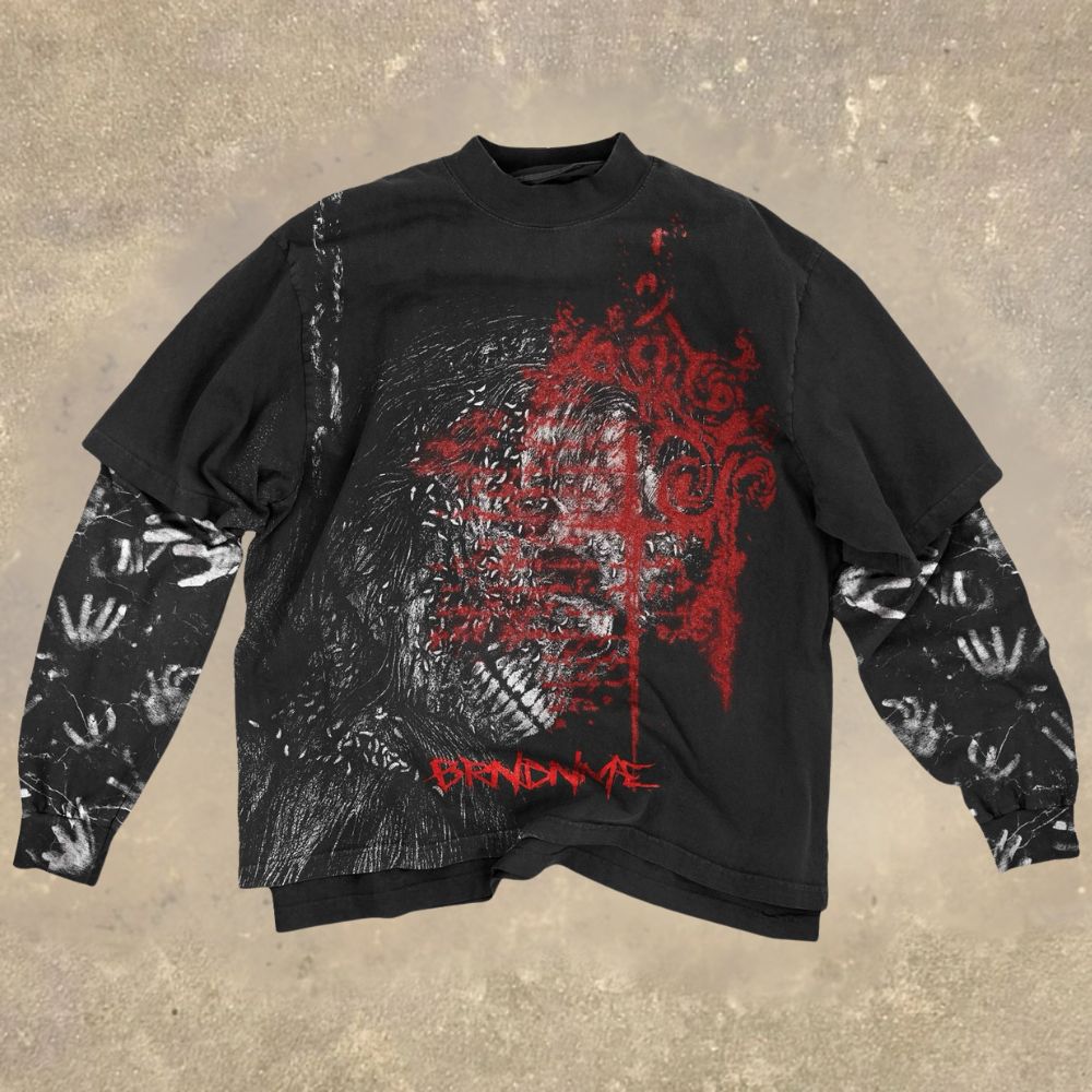 Gothic Blood Cross & Ghostly Fake Two-Piece Shirt