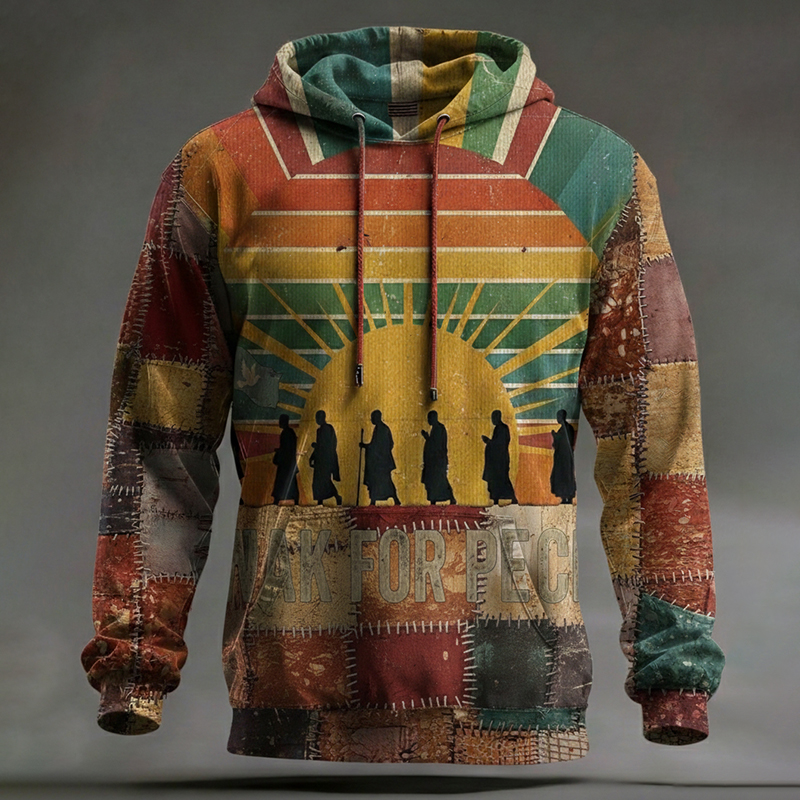 Walk For Peace Patchwork Casual Hoodie