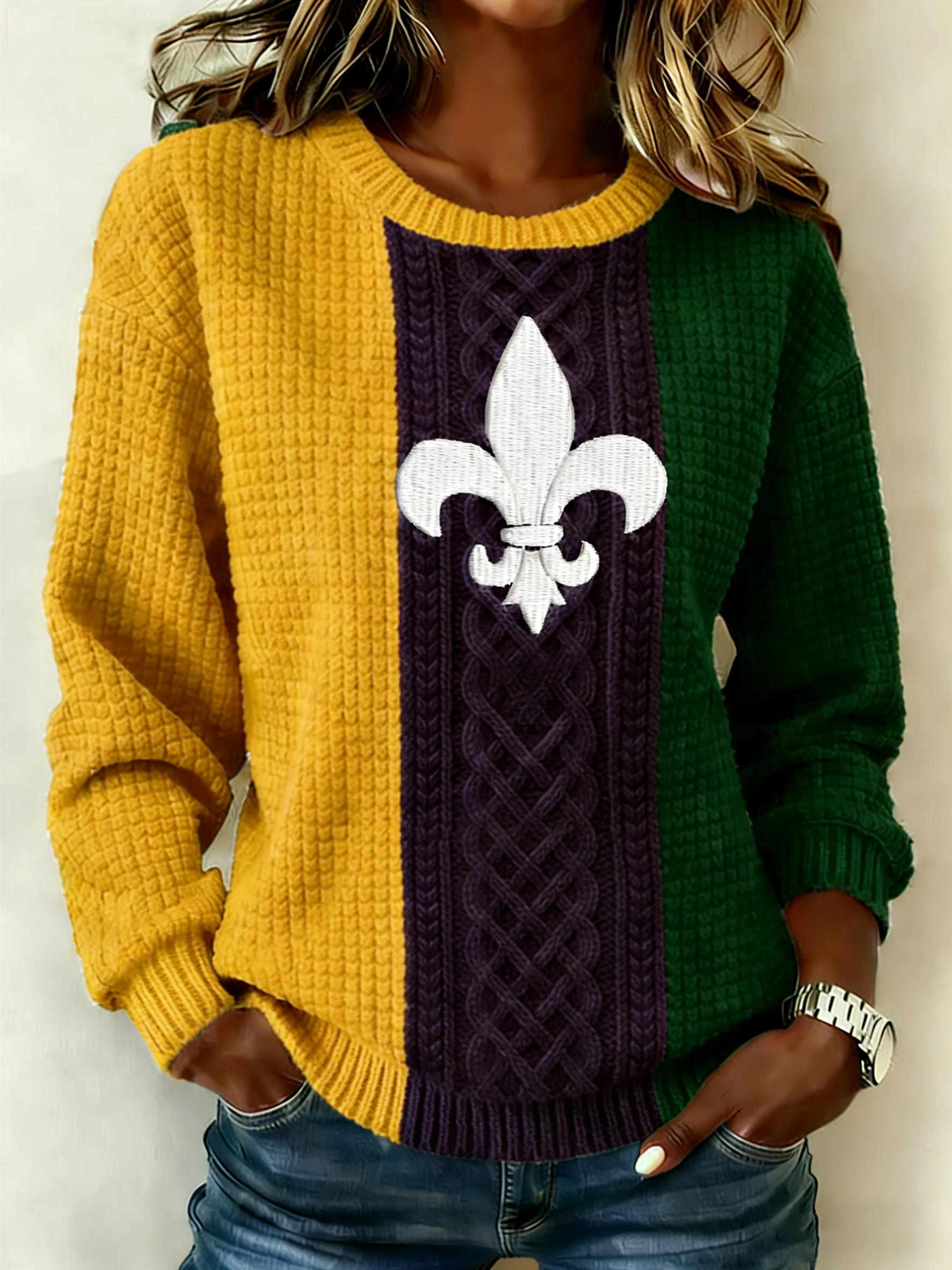 Women'S Retro Mardi Gras Printed Sweatshirt