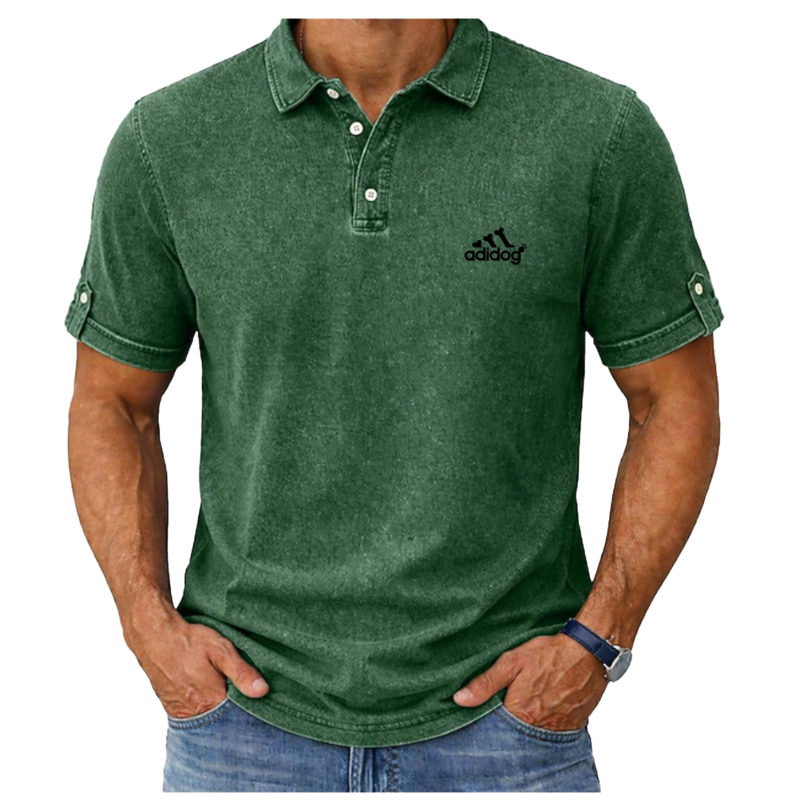 SoftFade™ Men's Polo Shirts 100% Cotton Acid Wash Shirt Casual Holiday Lapel Short Sleeve Fashion Basic Plain Textured Buttons Vintage Summer Spring Blue Green Khaki Gray Polo Shirts