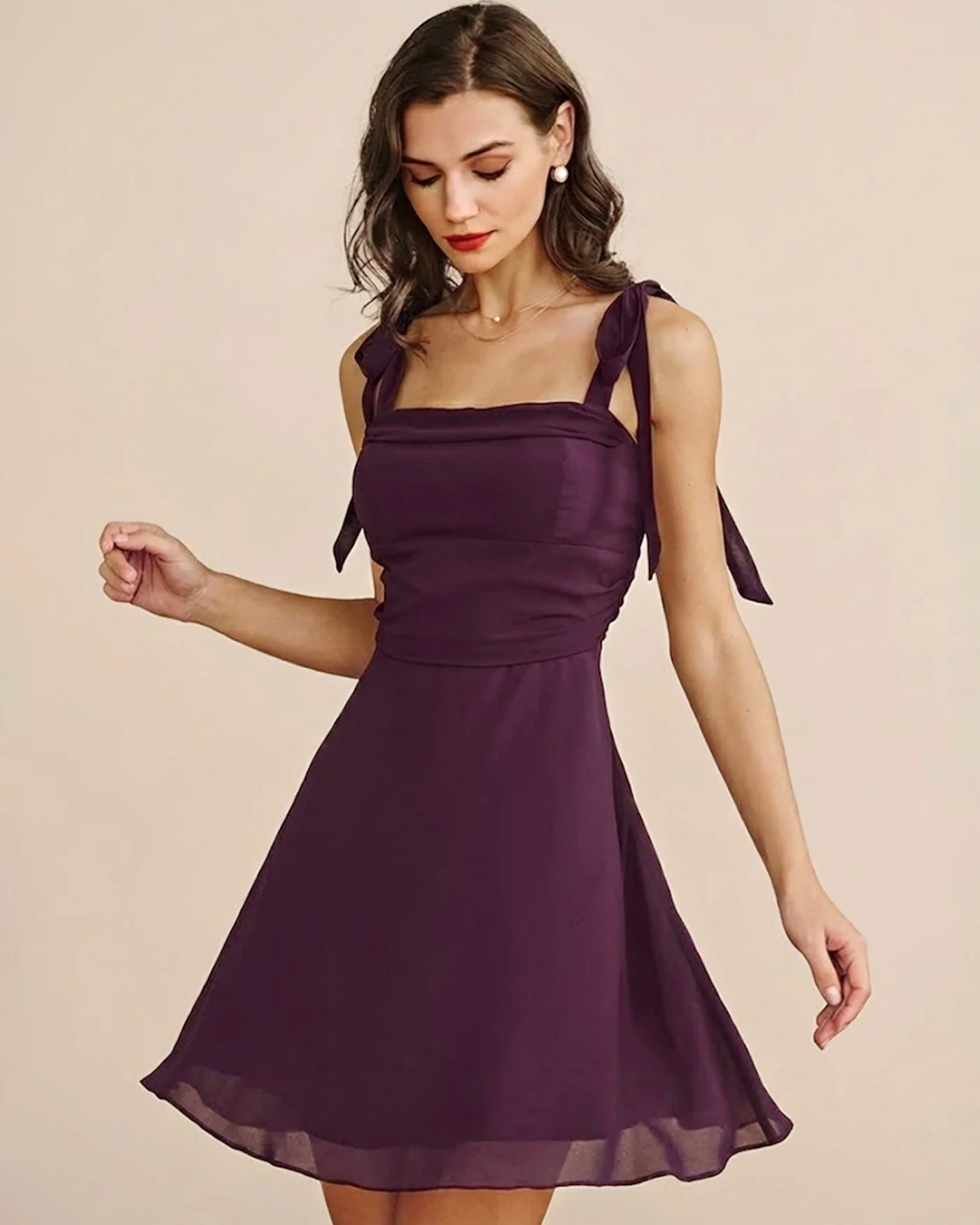 Purple Tie Strap Chiffon Mini Dress