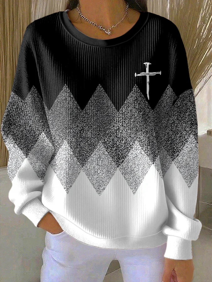 Women's Casual Print Long Sleeve Knit Top-Fast Shipping