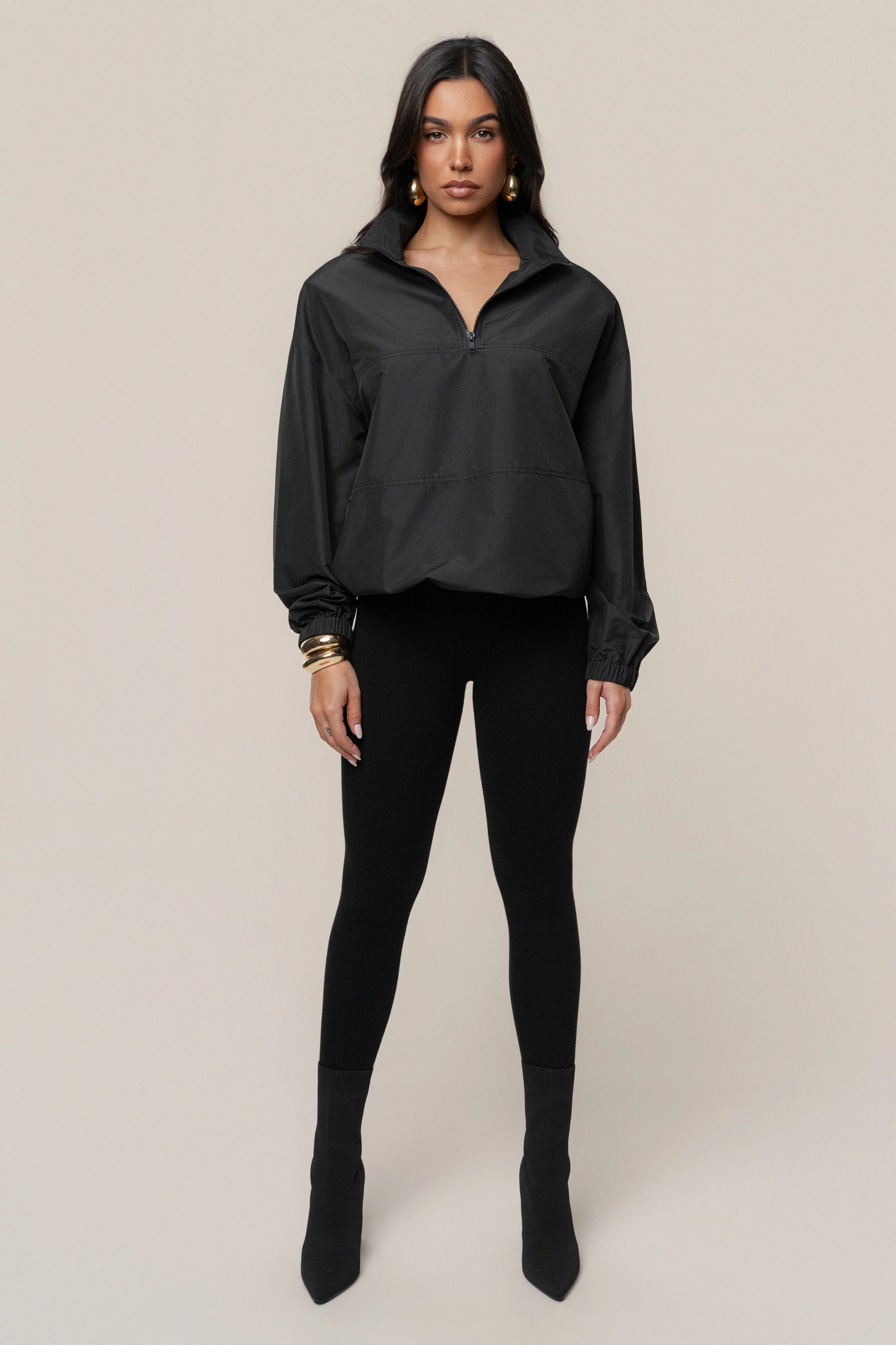 Black Oversized Funnel Jacket