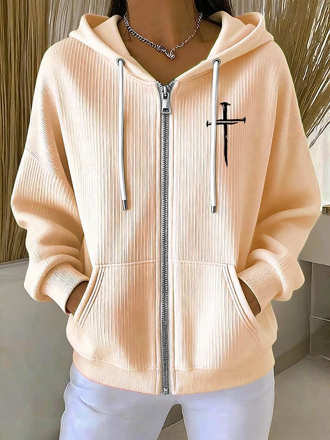 Women's Casual Faith Fashion Textured Hoodie Jacket