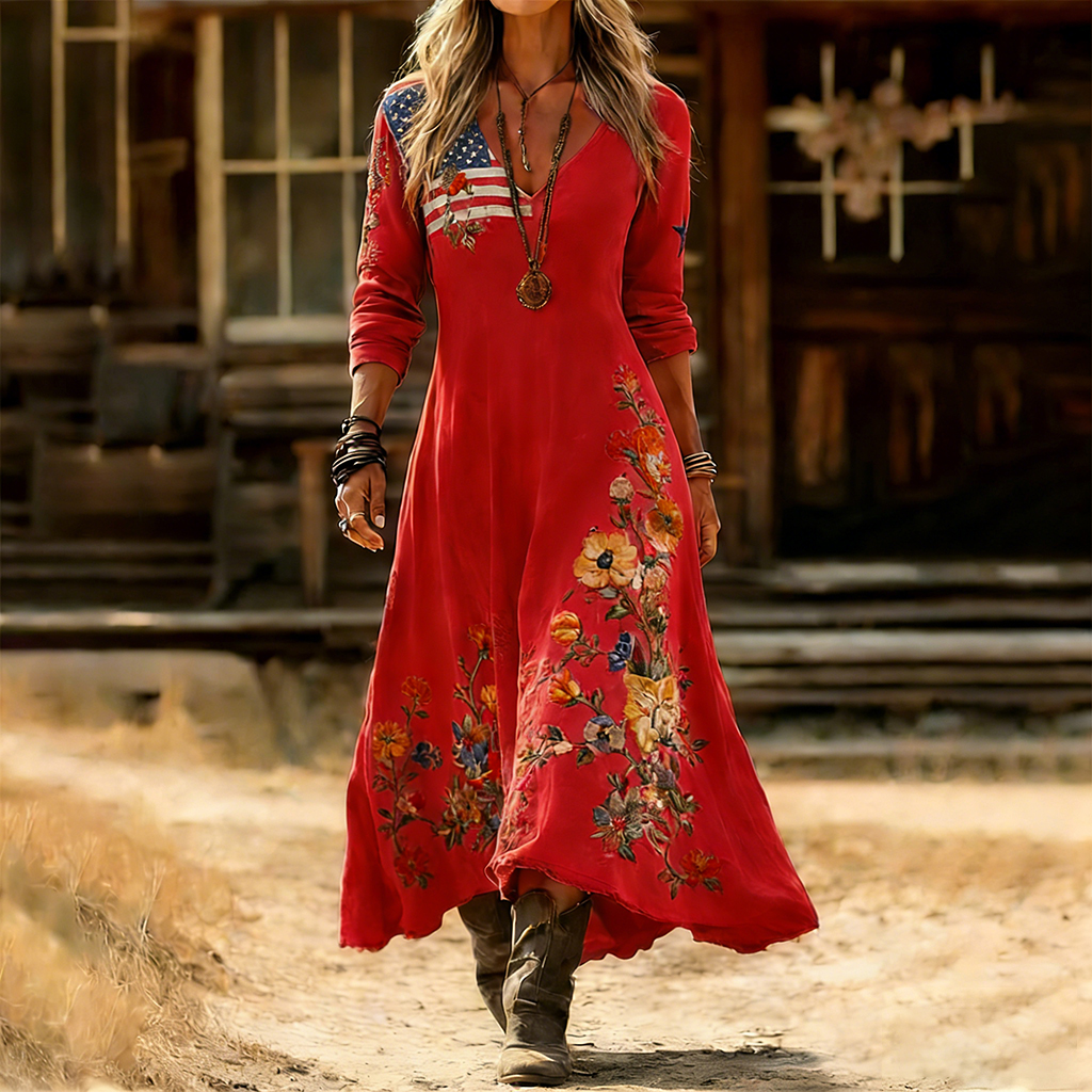 American Floral Art and Leisure Print Casual Dress