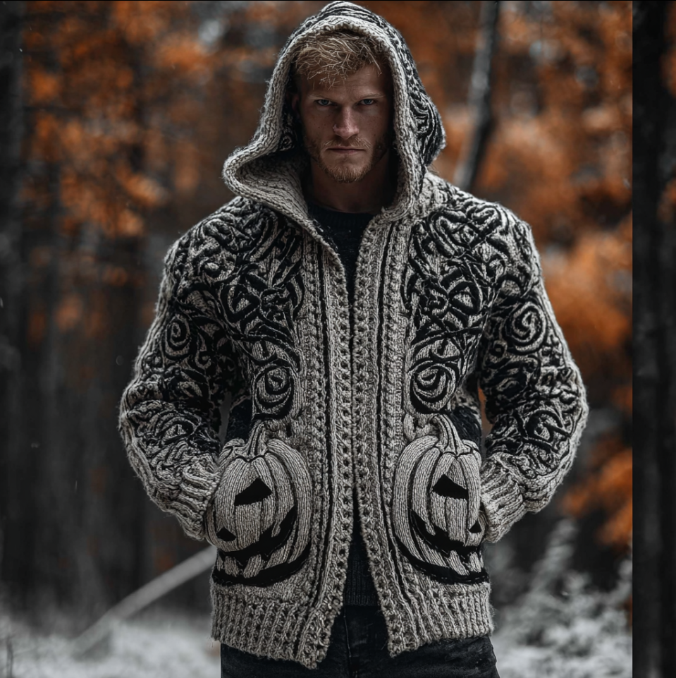 Viking Men's Autumn And Winter Warmth Knit Hooded Sweater Jacket