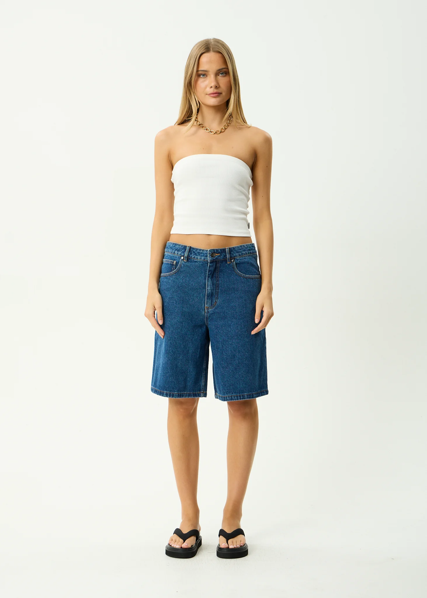 AFENDS Mens Lil C - Denim Baggy Short 22" - Authentic Blue