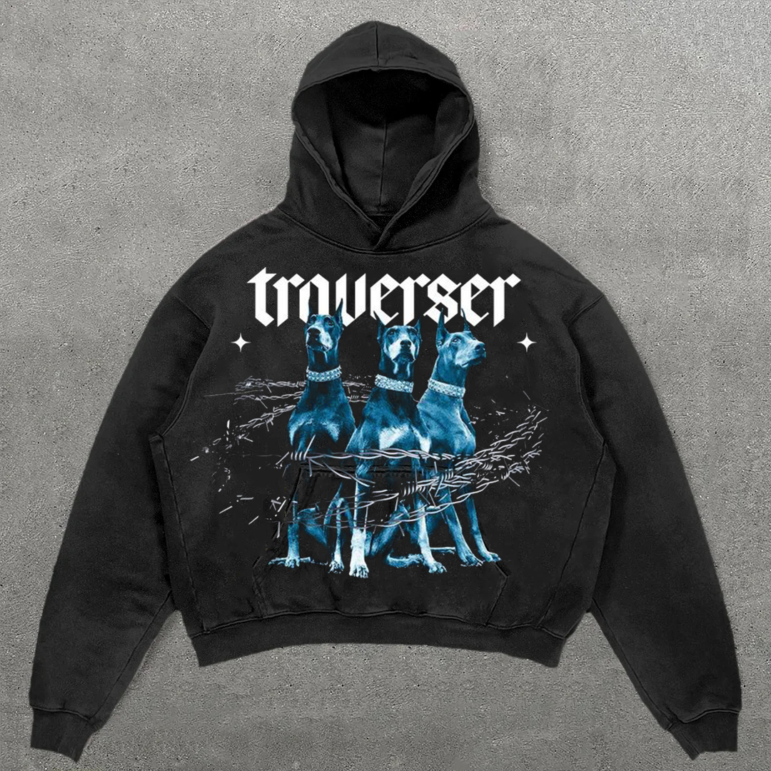 Three Bulldogs Print  Printed Men'S Hoodie