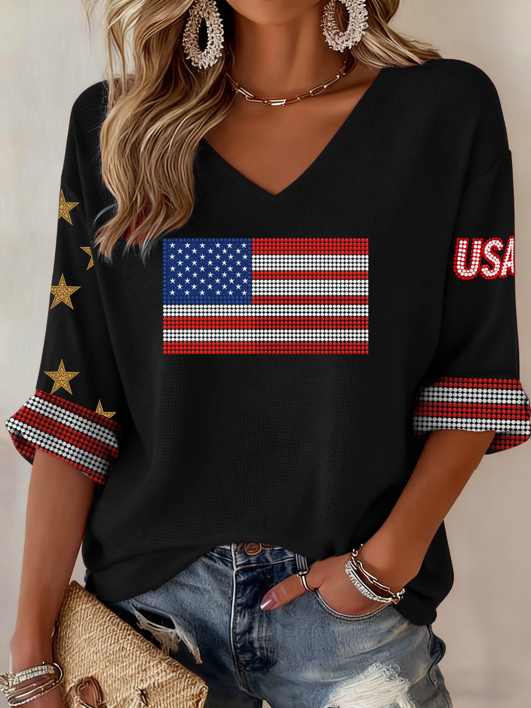Women's Casual American 250th Anniversary Print T-shirt