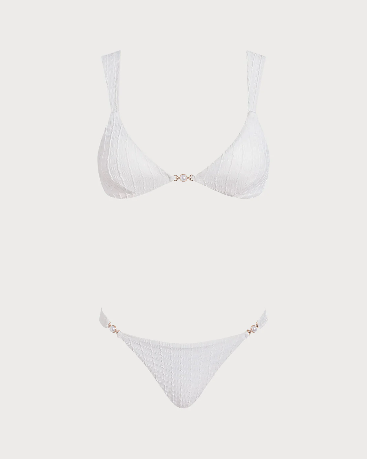 White V Neck Textured Bralette Bikini Set