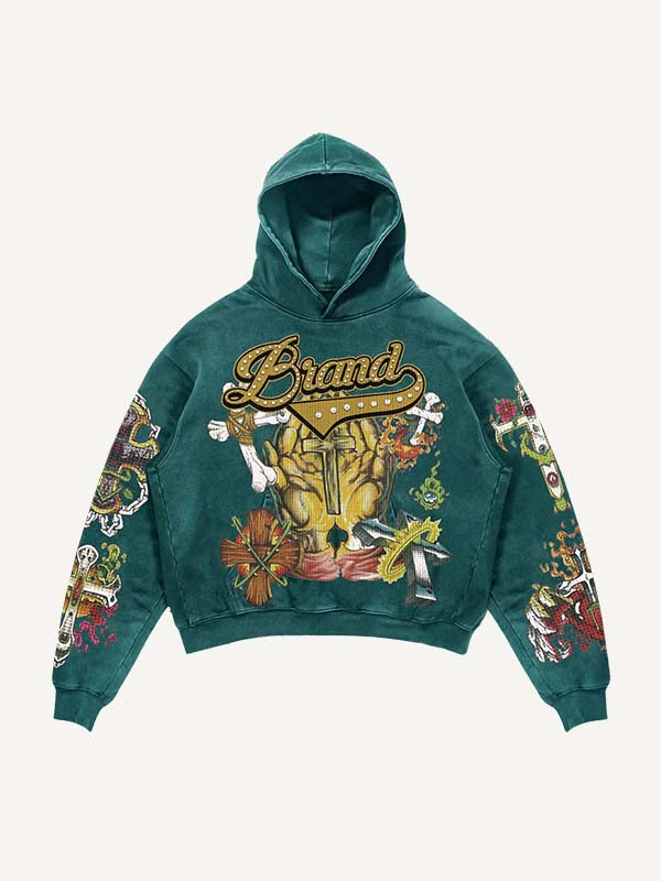 Cross&Wing&Graphic&Letter Print Slant Pockets Hoodie