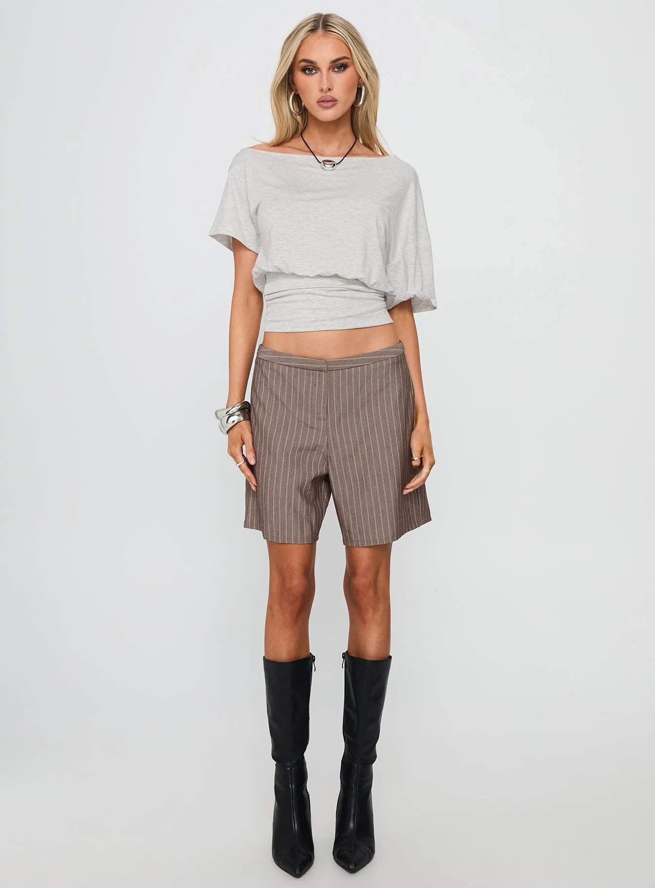 Ashlinn Off Shoulder Drapey Top Grey