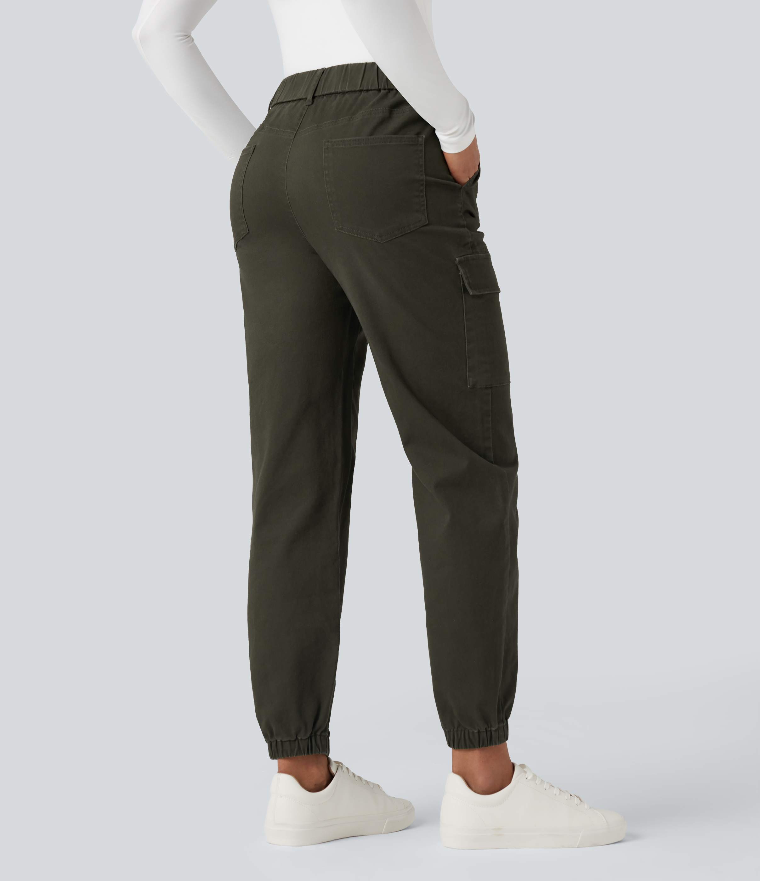 High-waisted Casual Chino Cotton Cargo Joggers with Pockets