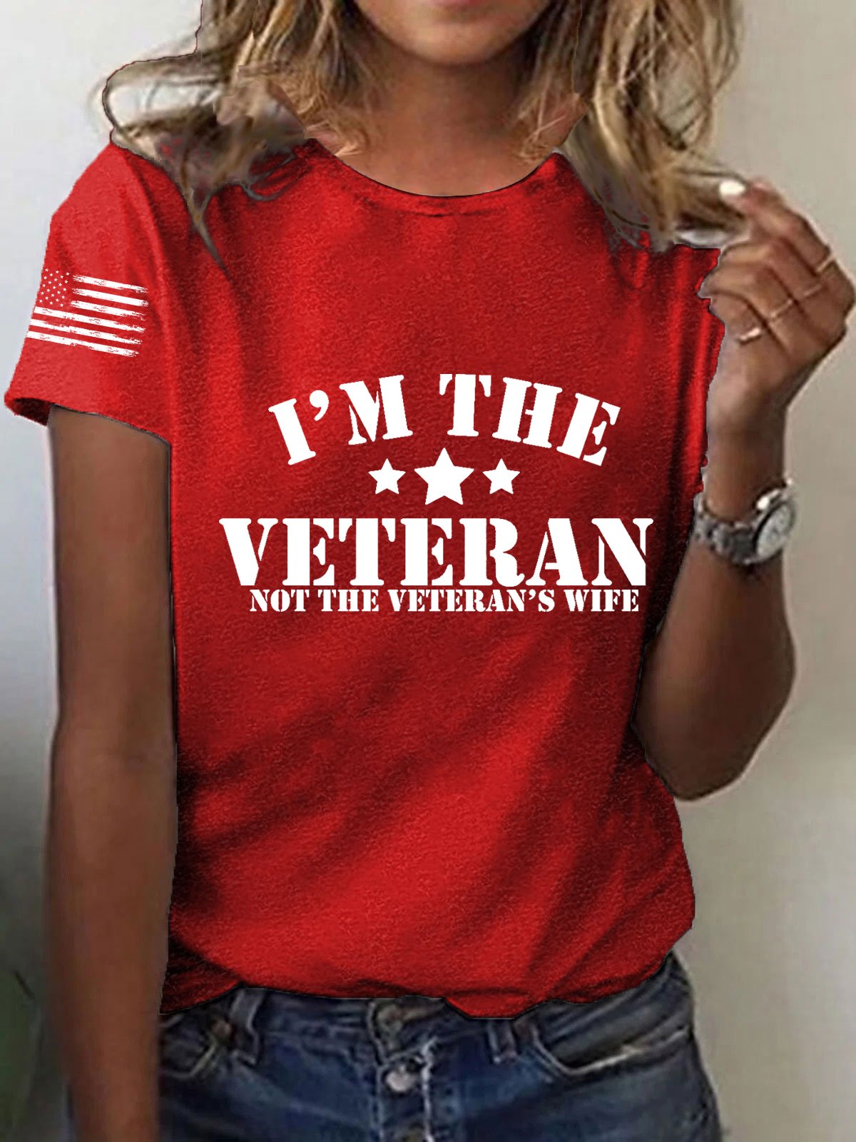 Women's I Am The Veteran Not The Veteran's Wife Printed T-Shirt