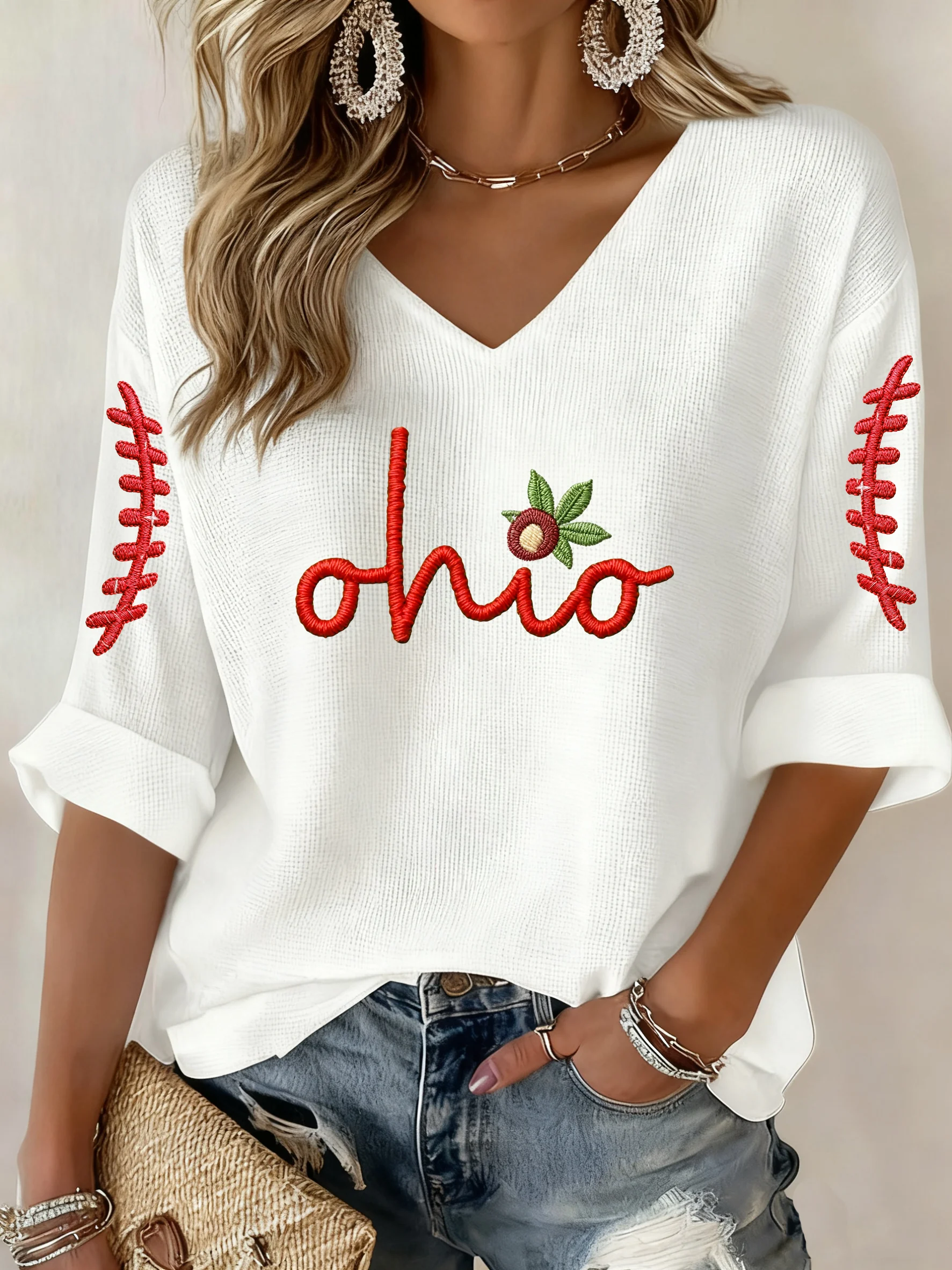 Women's Fall Retro Rugby Print Top