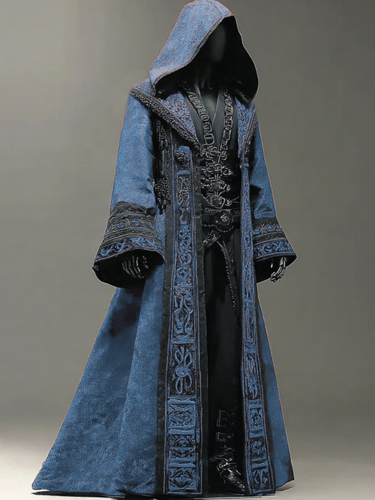 Men's Viking Fashion Design Hooded Contrast Color Cloak