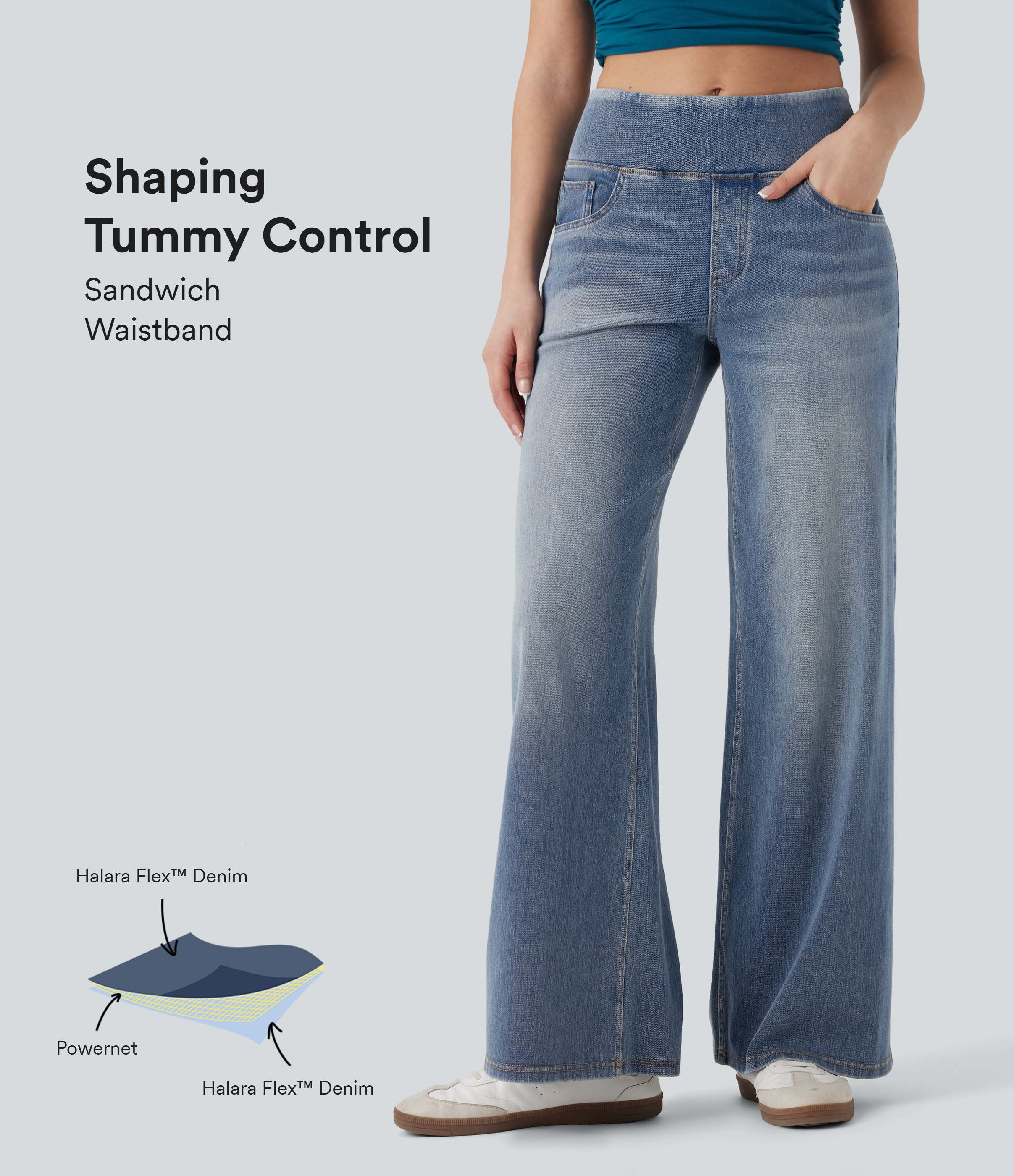 Halara Flex™ Mid Rise Tummy Control Casual Baggy Jeans with Pockets