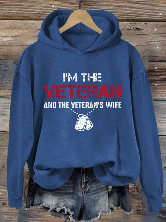 Women's I'm A Veteran And The Veteran's Wife Printed Casual Hoodie