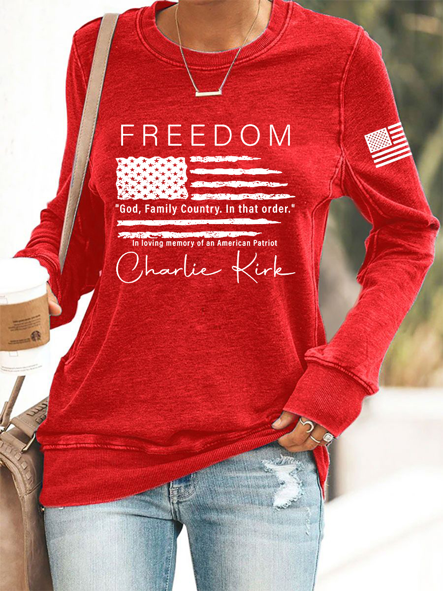 Women's  Freedom God Family Country In That Order Printed  Sweatshirt
