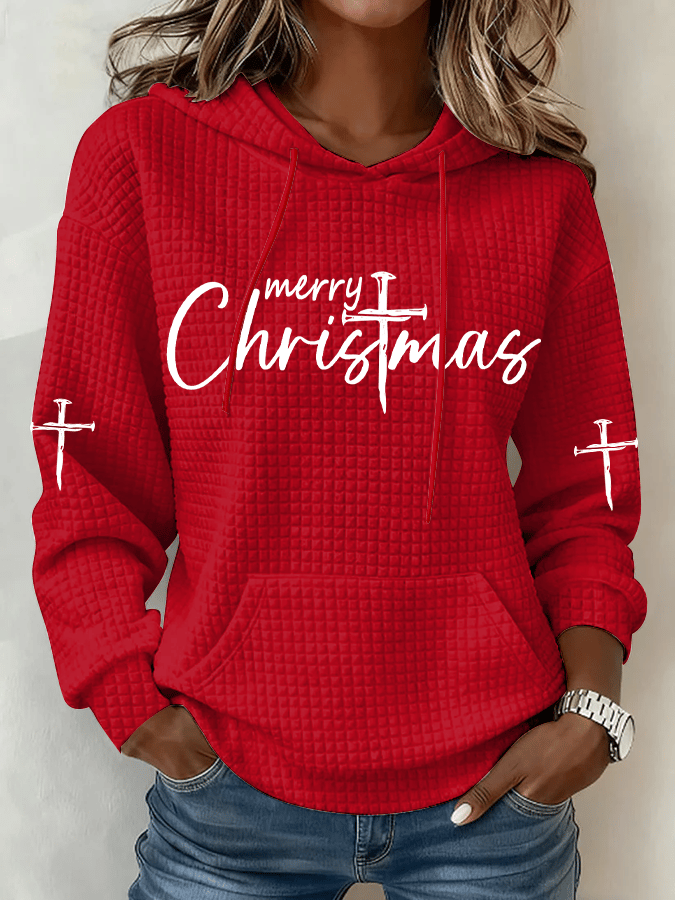 Women's Christmas Faith Printed Waffle Fabric Hoodie