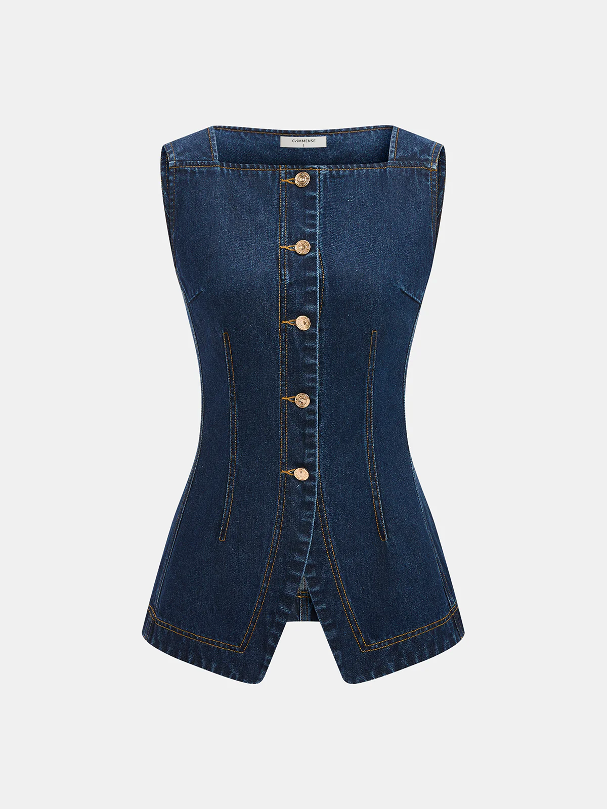 Metal Button Denim Sleeveless Vest & Shorts Set