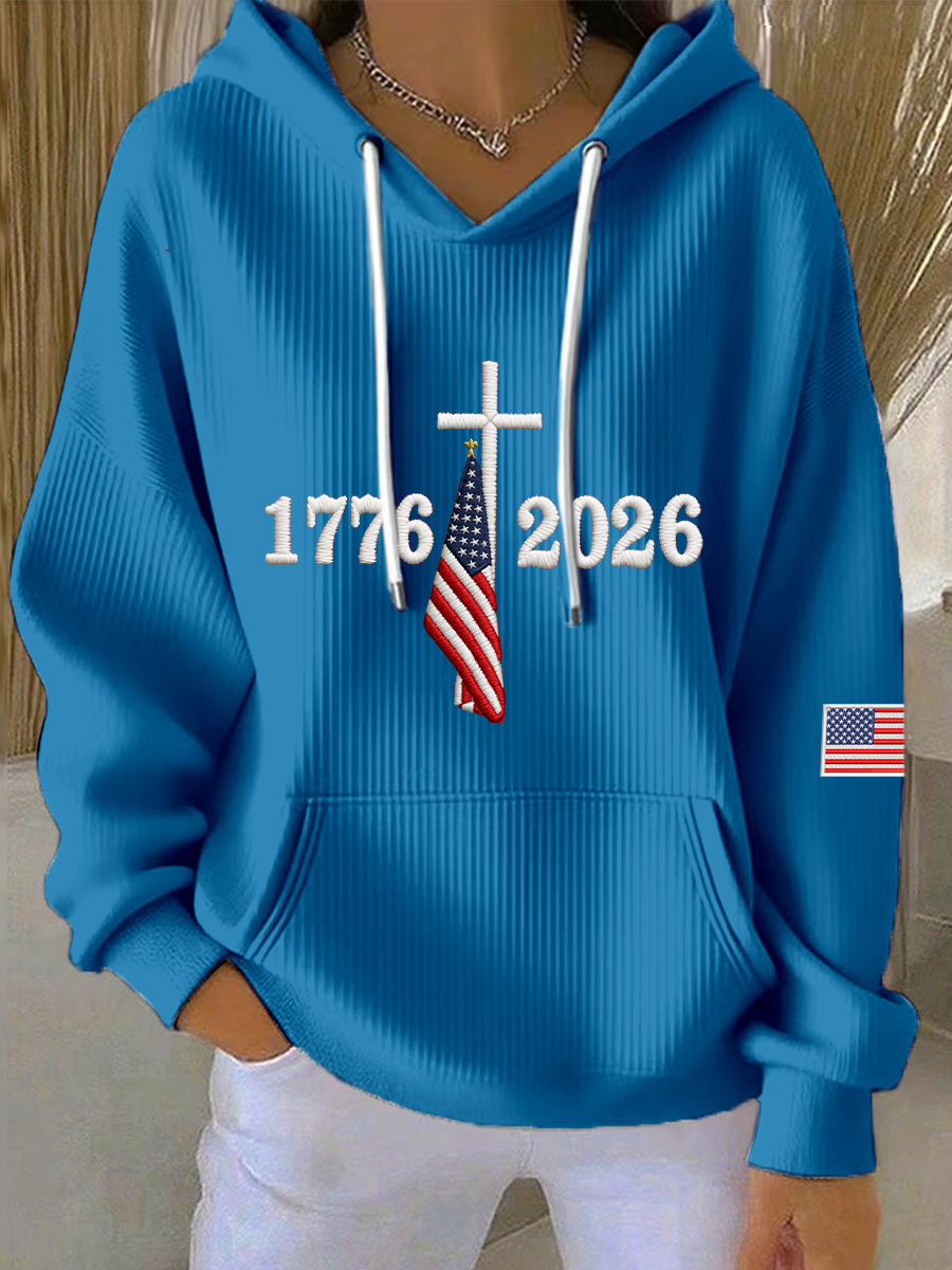 Women's  1776-2026 Embroidery Pattern Hoodie