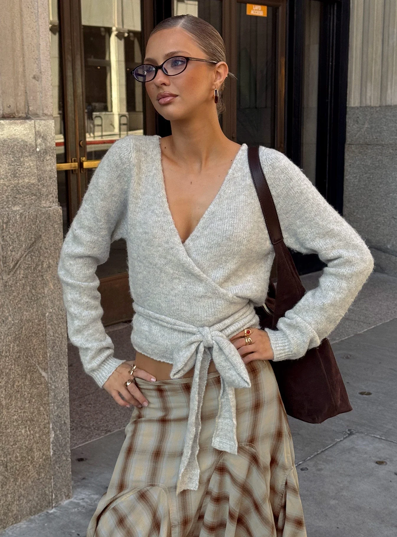 Tonee Wrap Knit Cardigan Grey