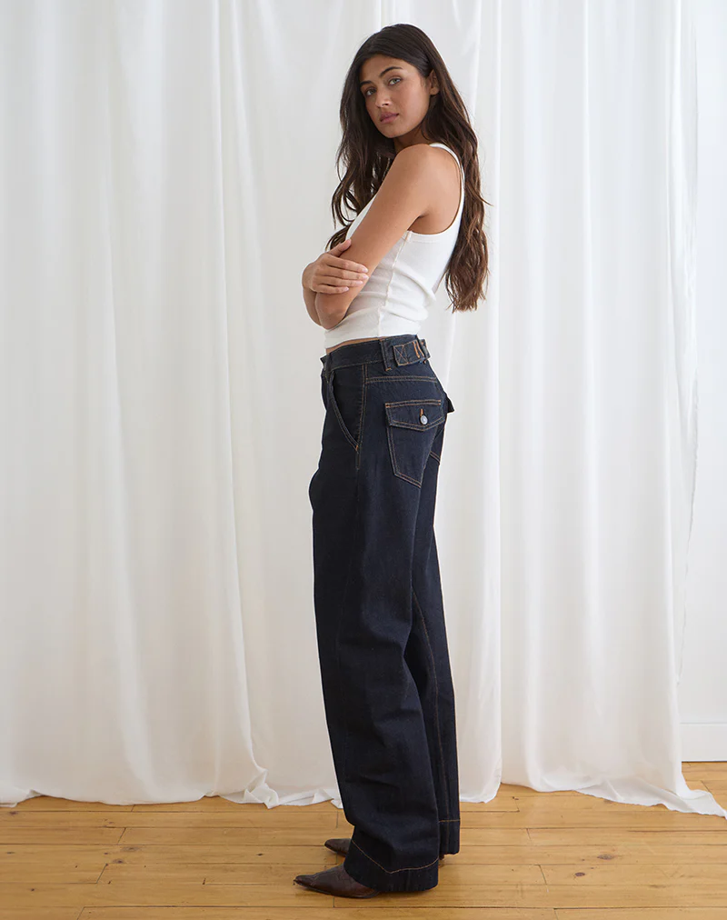 Low Rise Cinch Twisted Seam Jean in Indigo