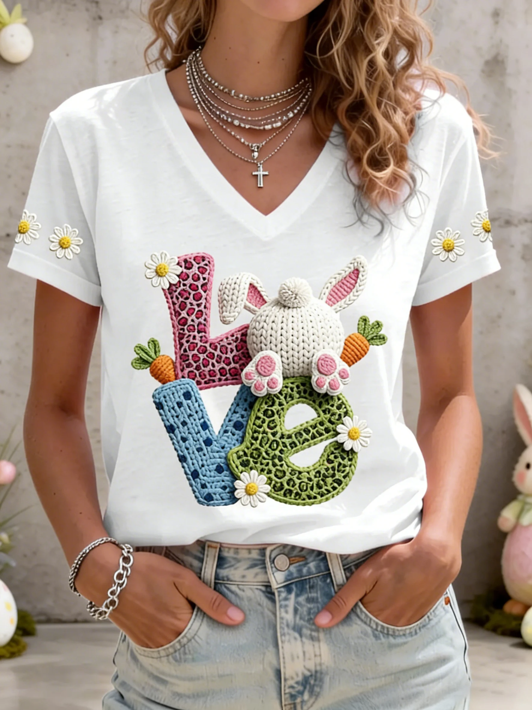 Women's Easter Bunny Print T-shirt
