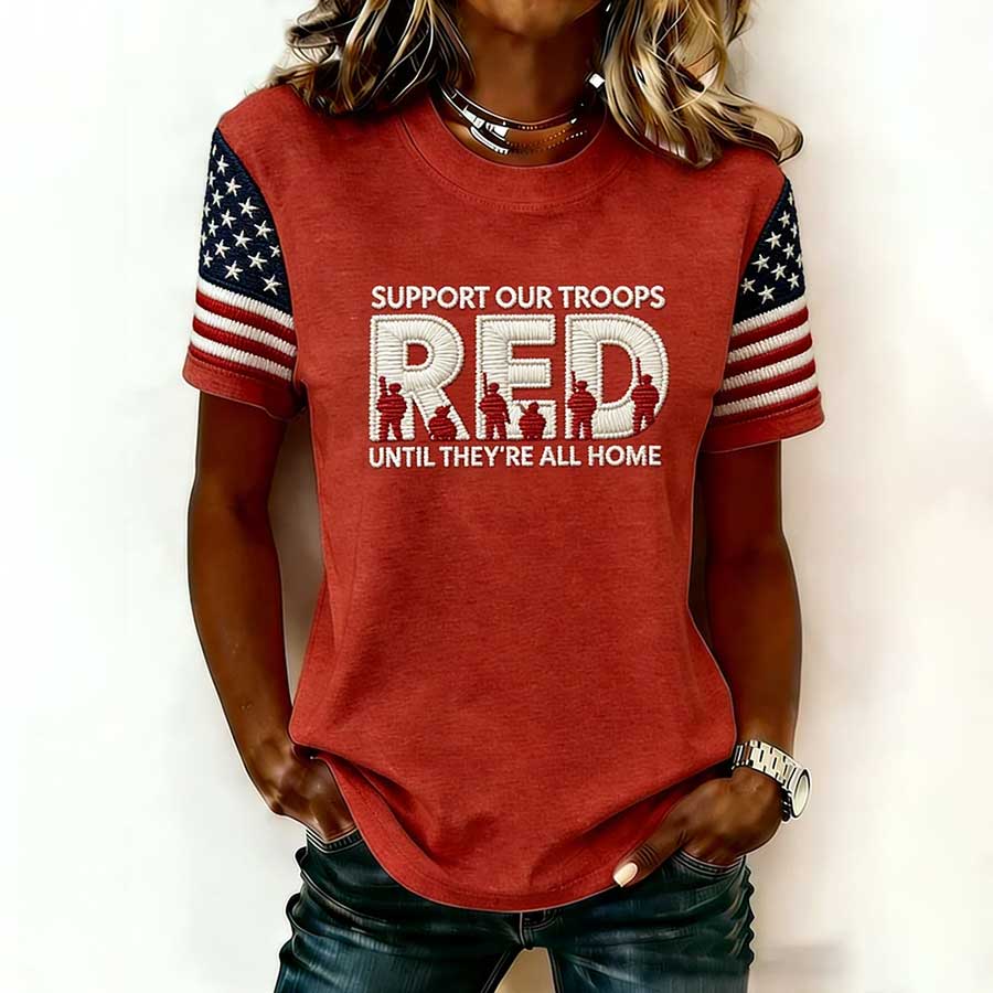 Women's Casual Red Friday Print Short-Sleeve T-Shirt