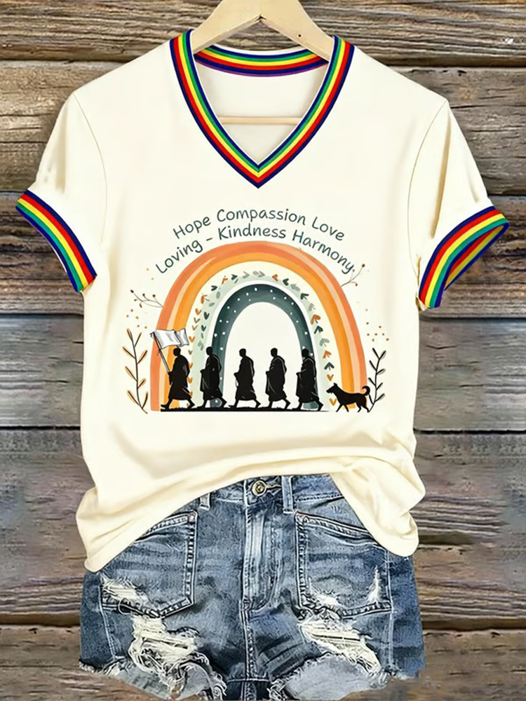 Retro Walk For Peace Monks With Aloka Dog Print T-shirt