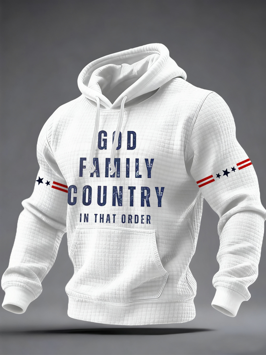 Men's God Family Country In That Order  Flag Print Checkered Hoodie