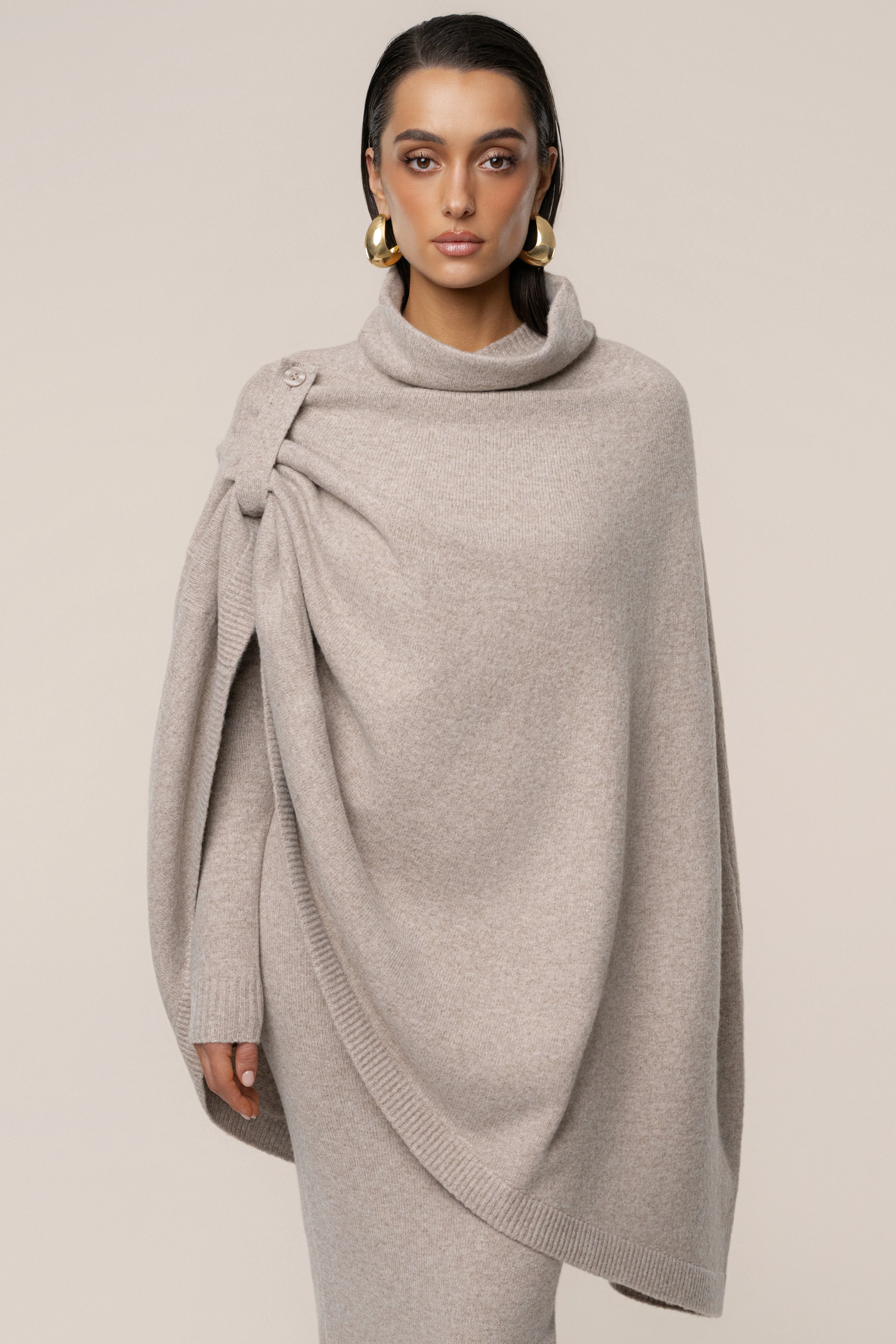 Beige Lodge Bound Turtleneck Shawl