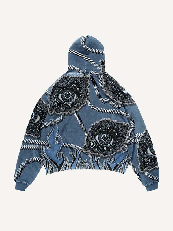 Eye&Fire&Letter Faux Decal Print Slant Pockets Hoodie