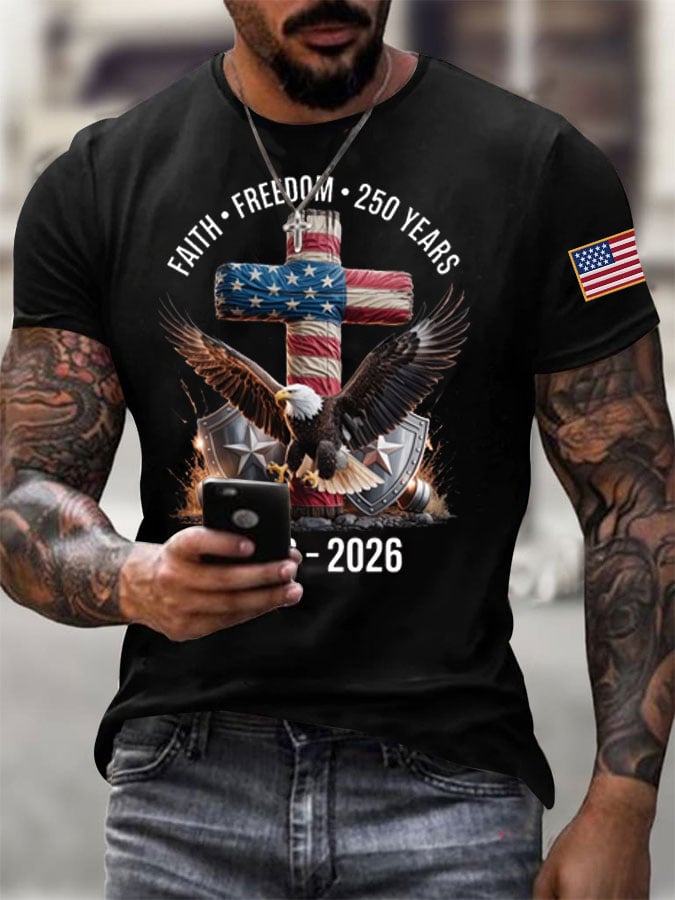 Men's Casual USA 250th Anniversary Printed Short-Sleeve T-Shirt