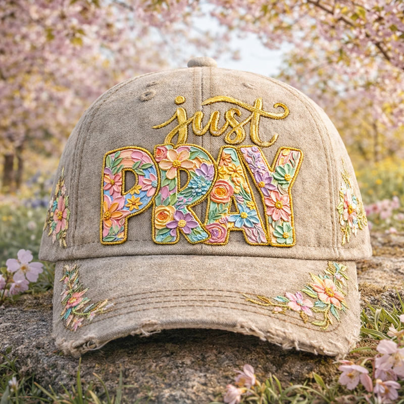 Vintage Floral “Just Pray” Faith Baseball Cap