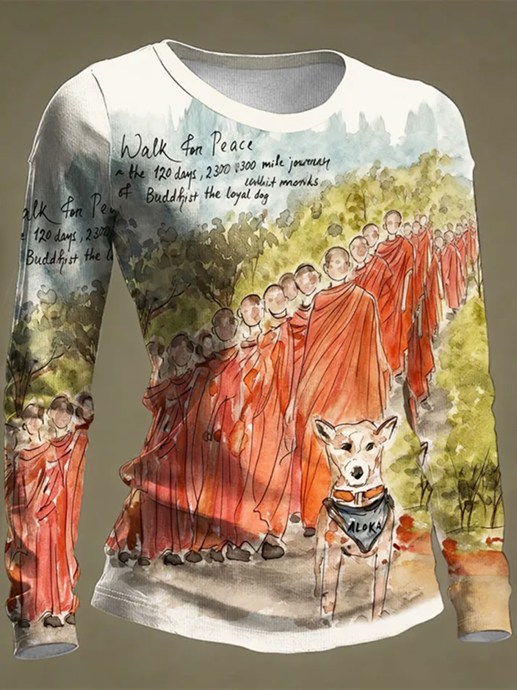 Women's Walk For Peace Print Casual Long-sleeve T-shirt