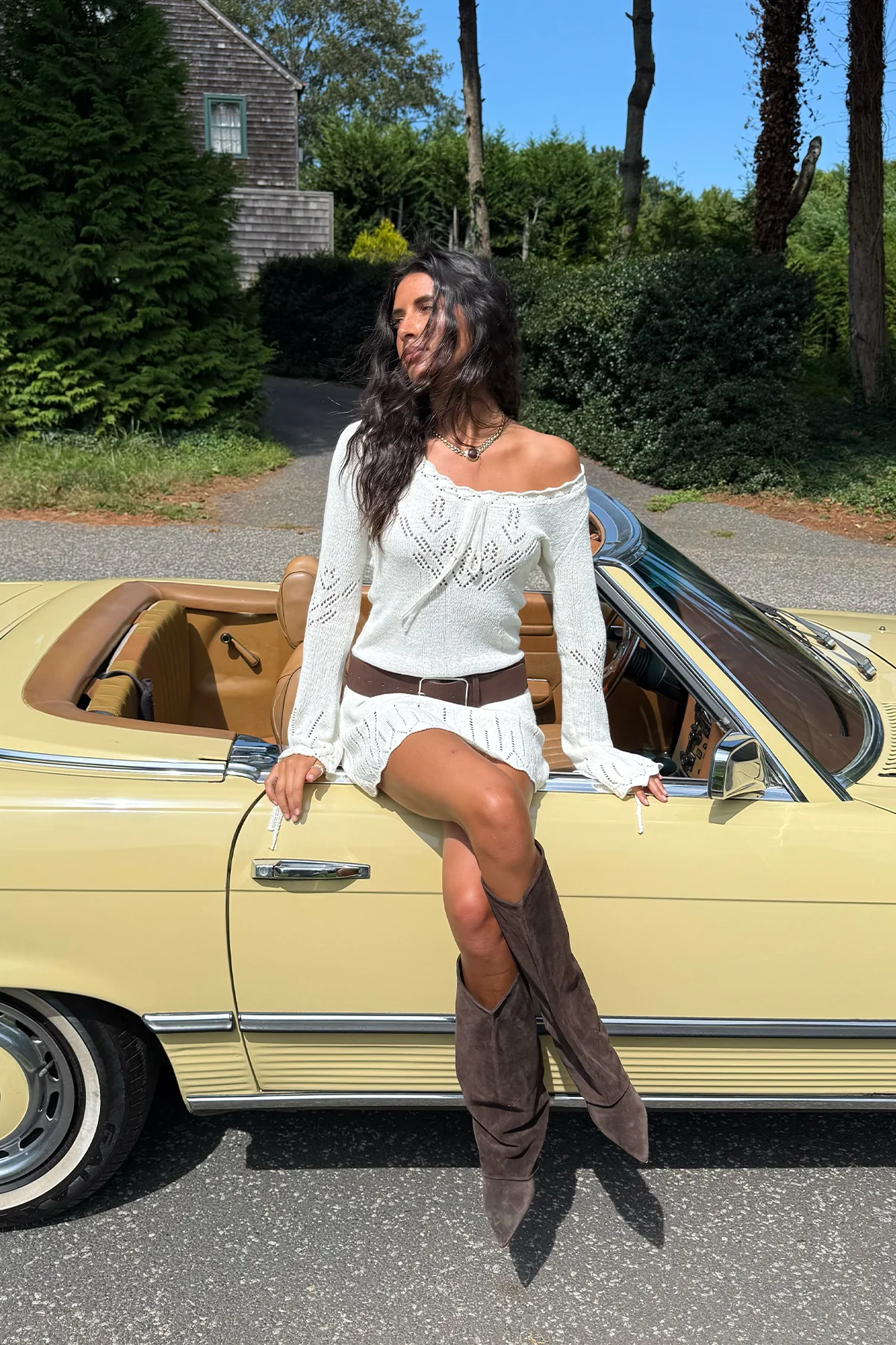 Shaia Pointelle Knit Mini Dress