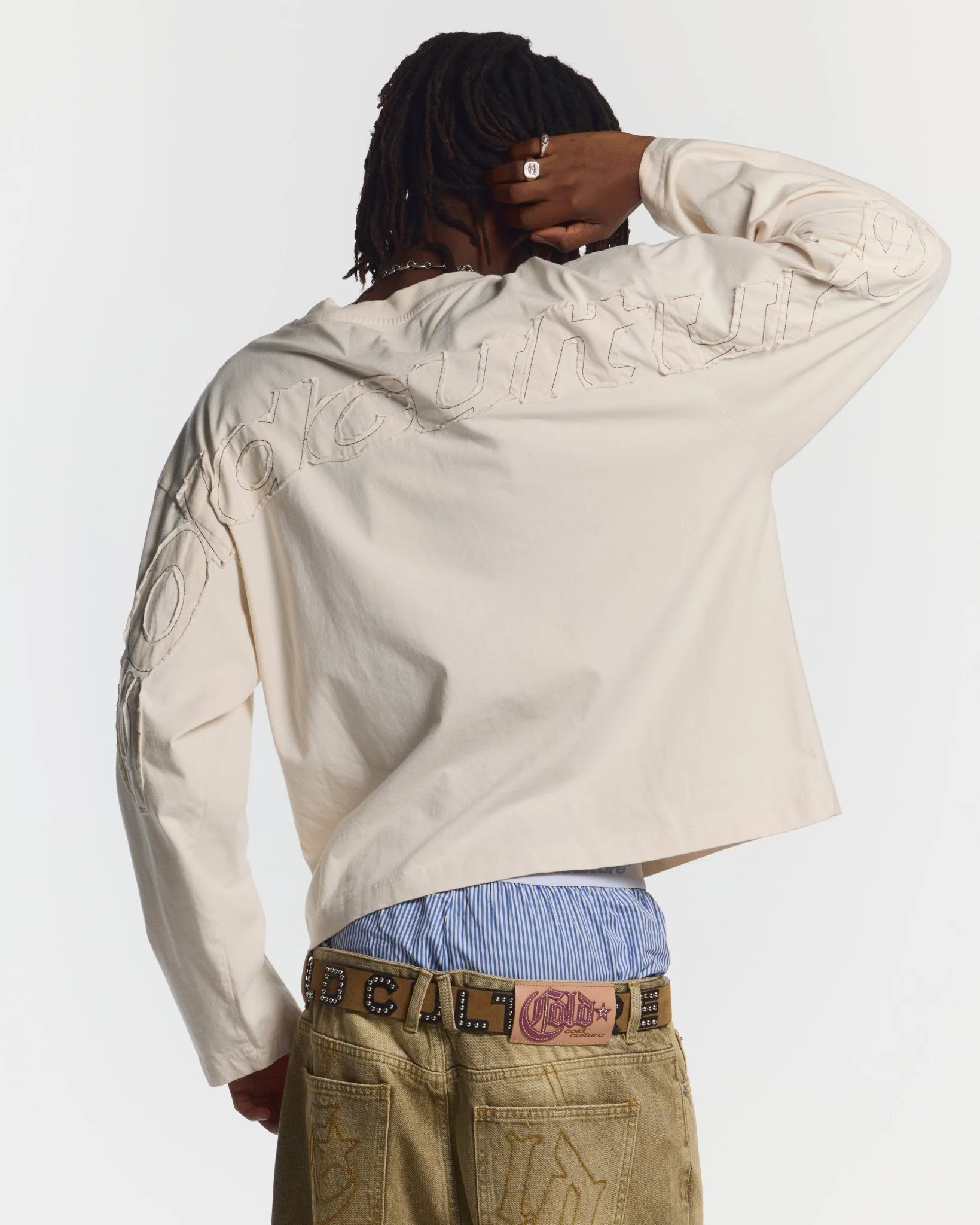 DISTRESS CURVED LONGSLEEVE LIGHT GREY