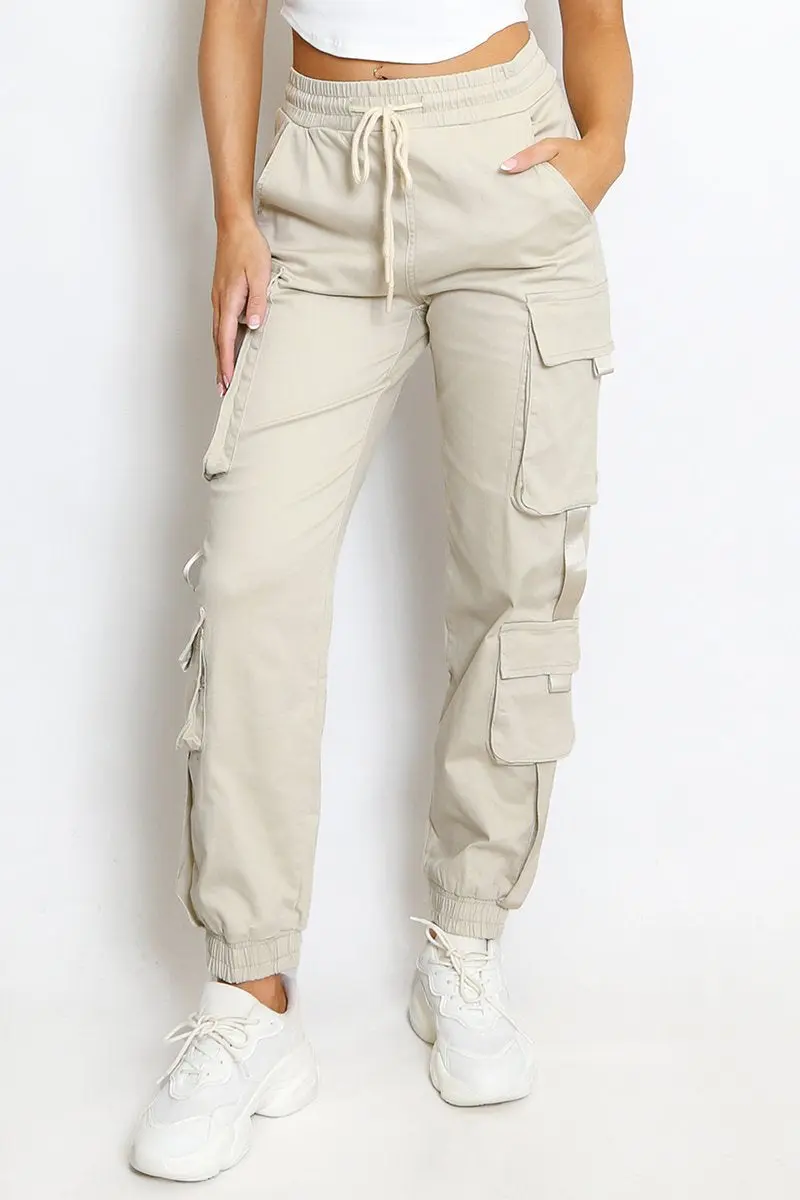 Versatile High Waist Multi- Pocket Elastic Cargo Pants