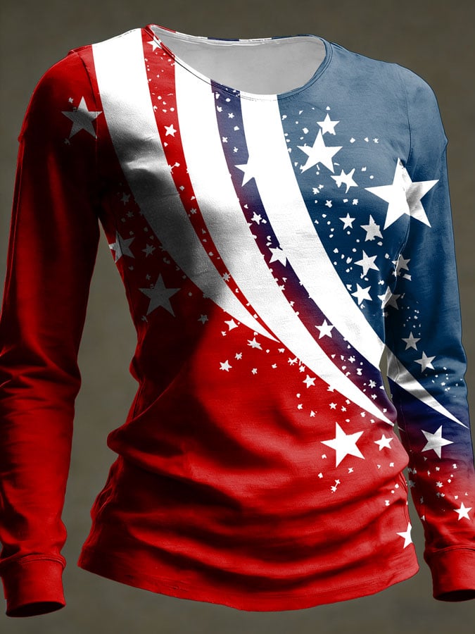Women's 250th Anniversary National Flag Print Casual Long-Sleeved T-Shirt