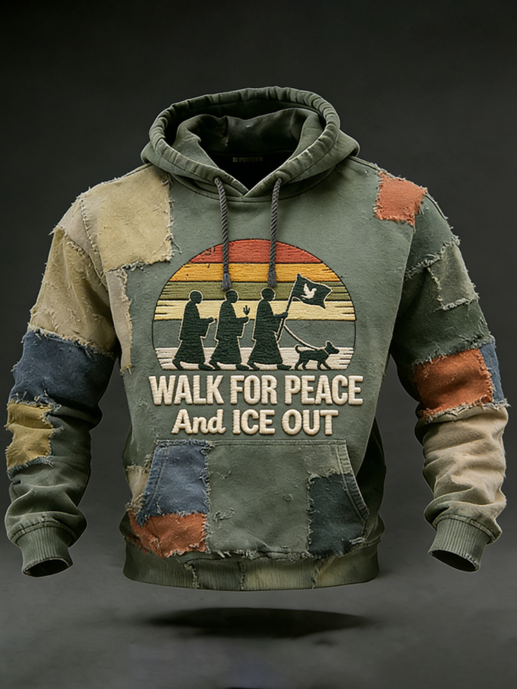 Love In Every Step Walk For Peace And Ice Out Artistic In Patchwork Art Print Distressed Hoodie