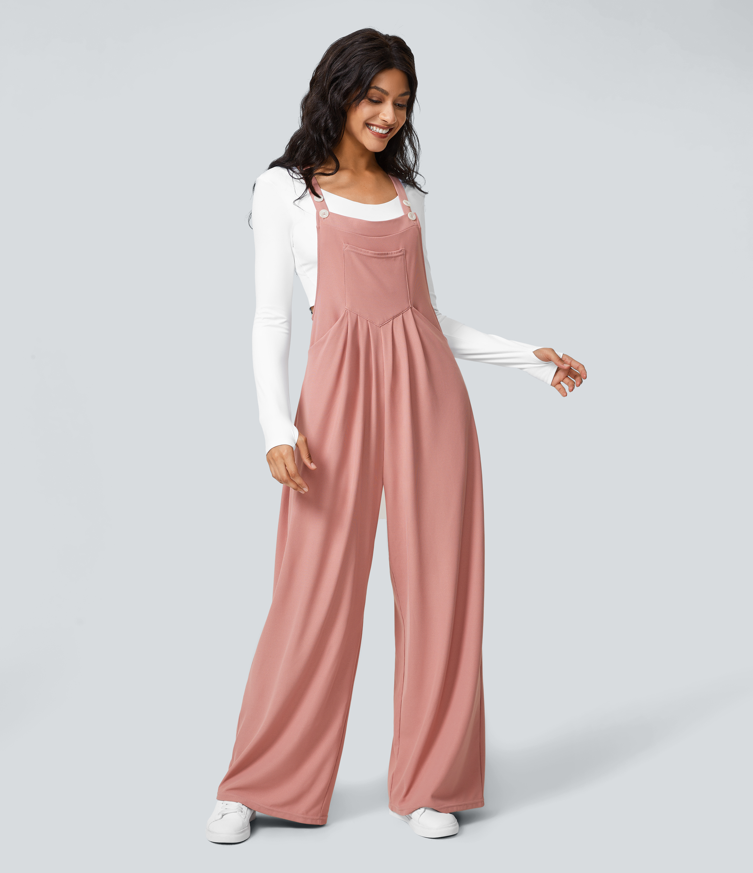 Adjustable Strap Button Multiple Pockets Waffle Casual Overalls