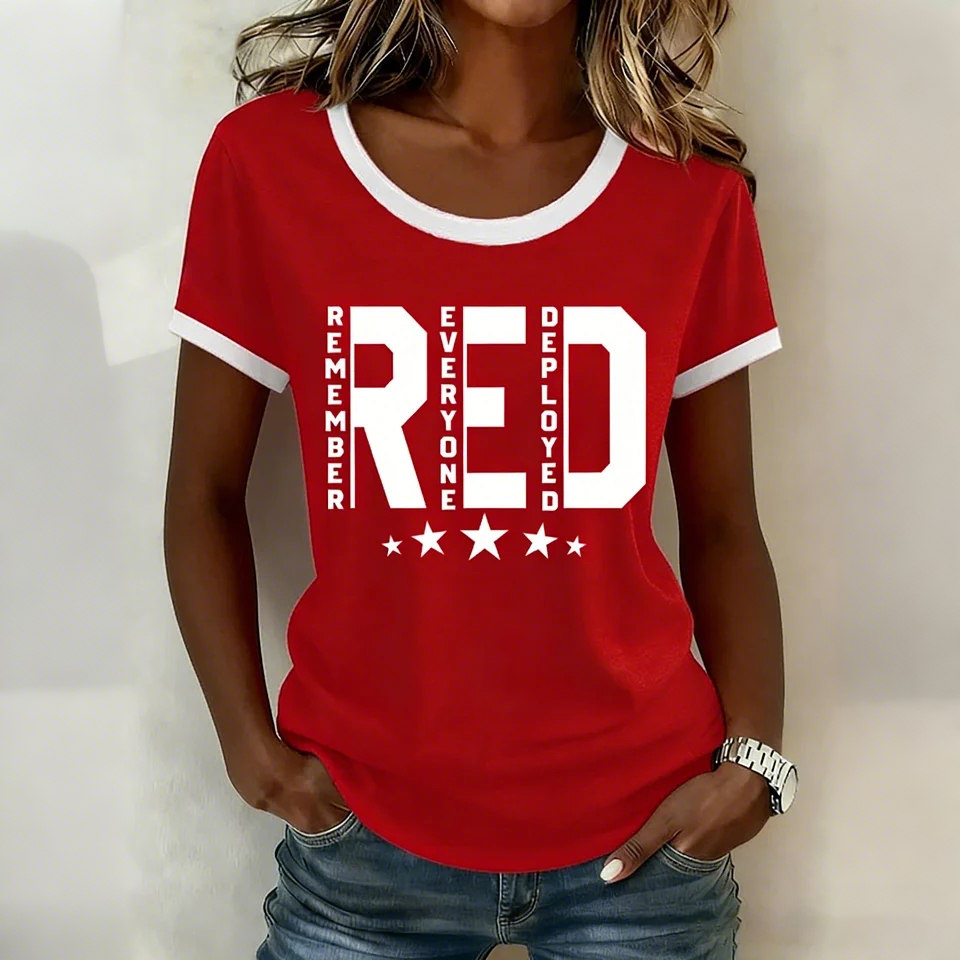 Women's Red Friday Printed Short-Sleeved T-Shirt