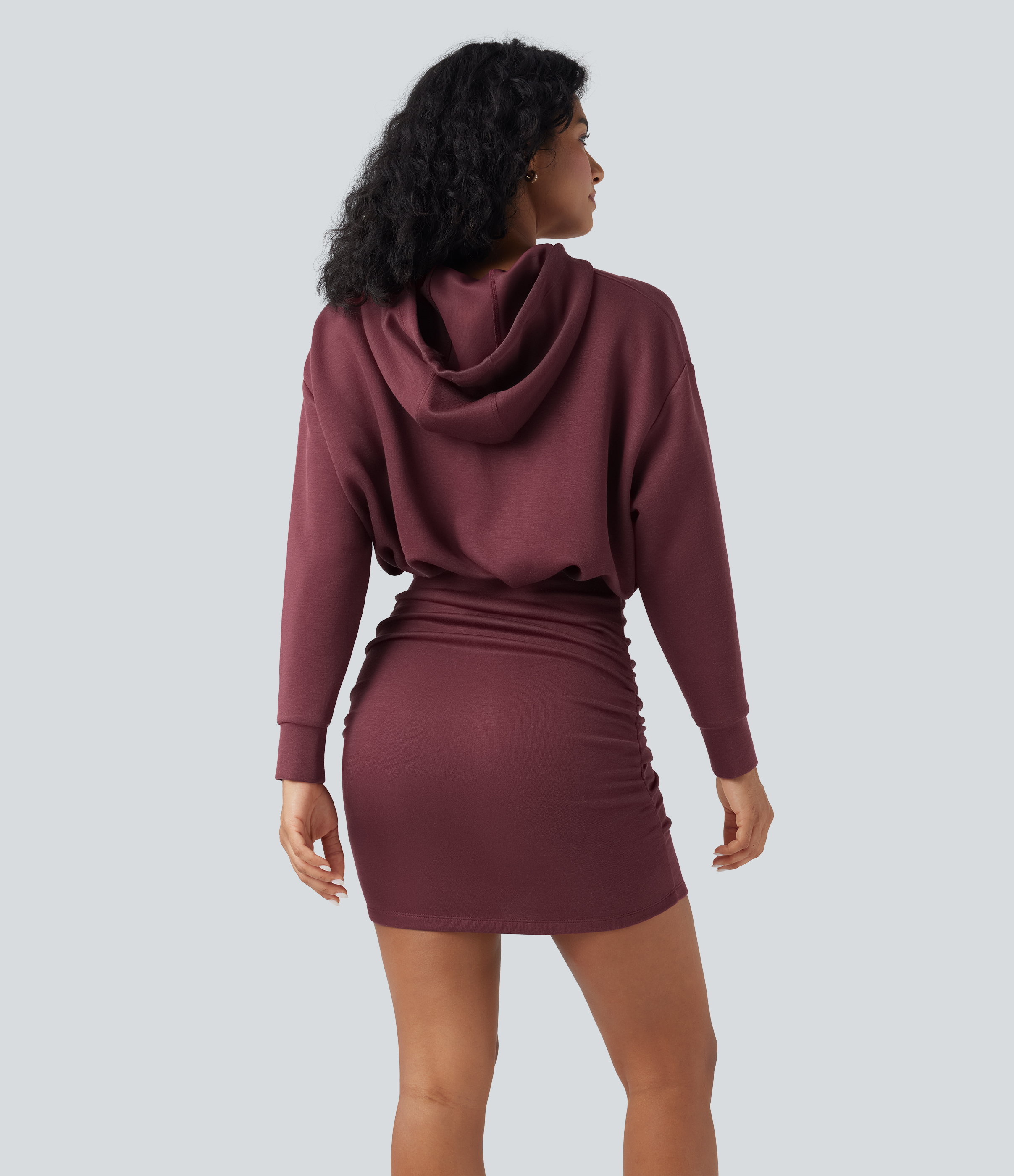 Long Sleeve Ruched Bodycon Mini Casual Hoodie Dress